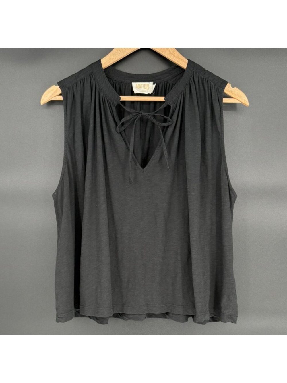 Nation LTD Women's Sleeveless Tie Neck Pima Cotton Top M Black Quiet Luxury